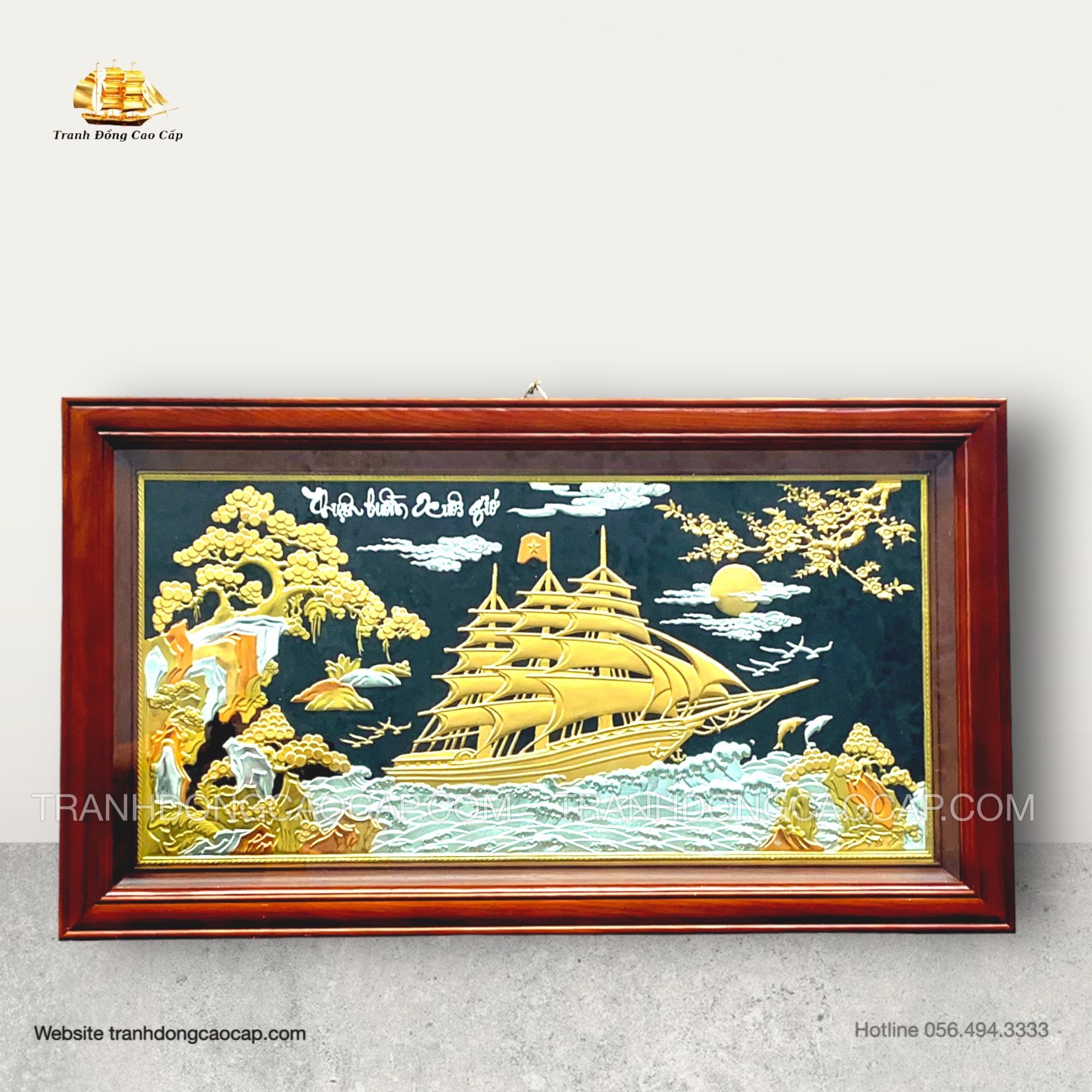 Tranh Thuận Buồm Xuôi Gió Dát Vàng Bạc ( kích thước 50cm x 90cm ) 