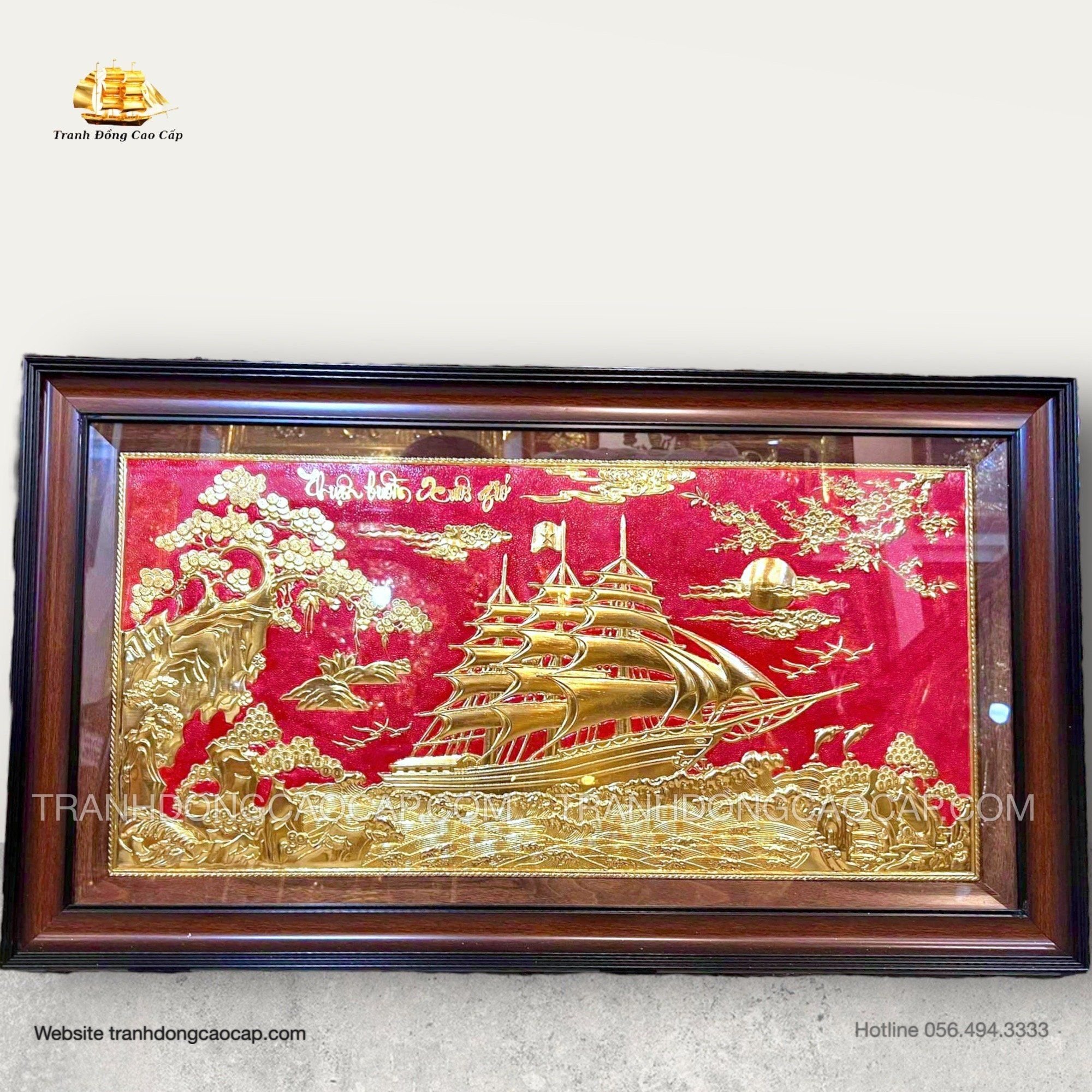  Tranh Thuận Buồm Xuôi Gió Nền Đỏ ( kích thước 55cm x 95cm ) 