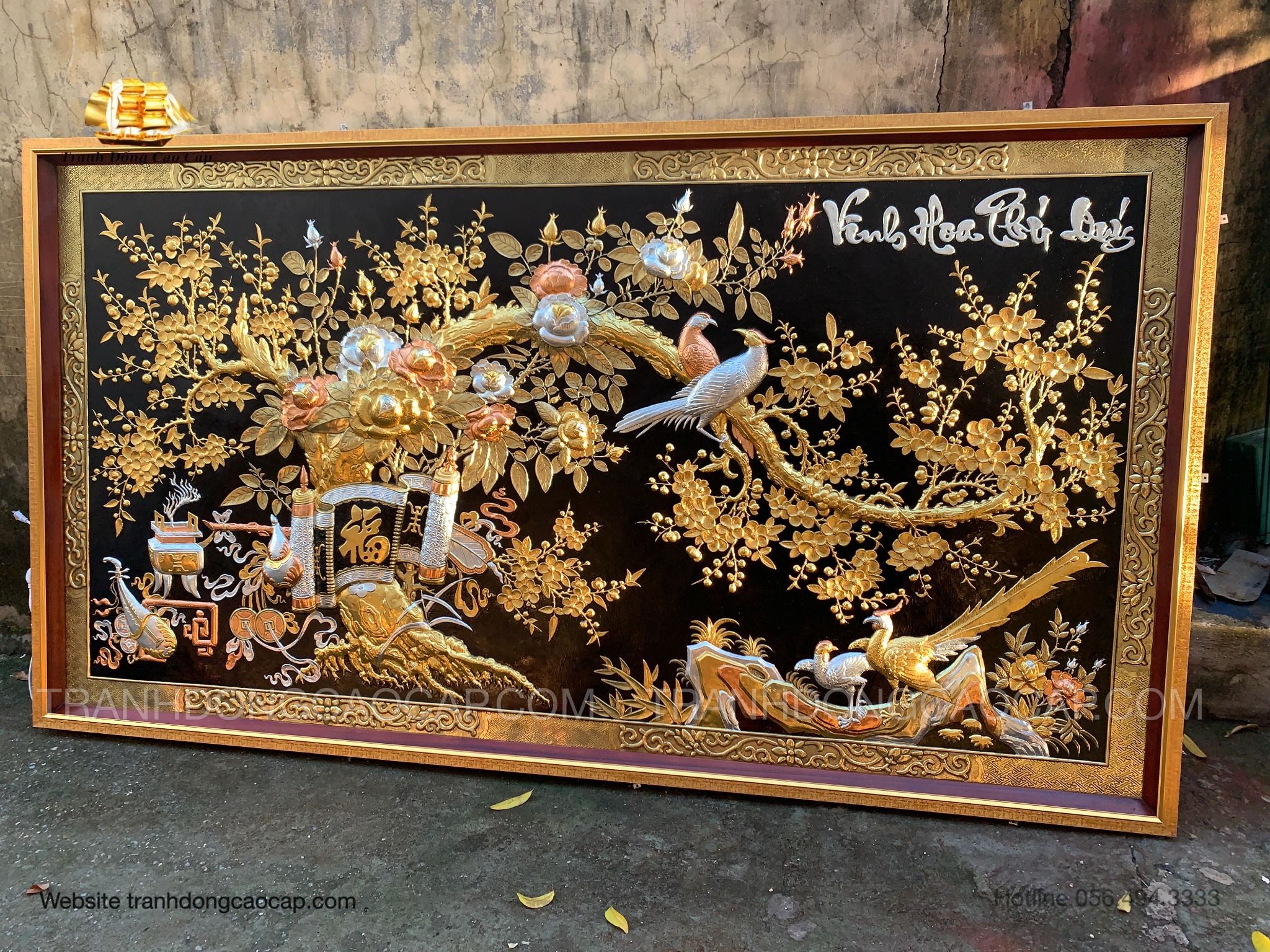  Mê Đồng Tranh Vinh Hoa Phú Quý Dát Vàng Bạc Cao Cấp ( kích thước 107cm x 197cm ) 