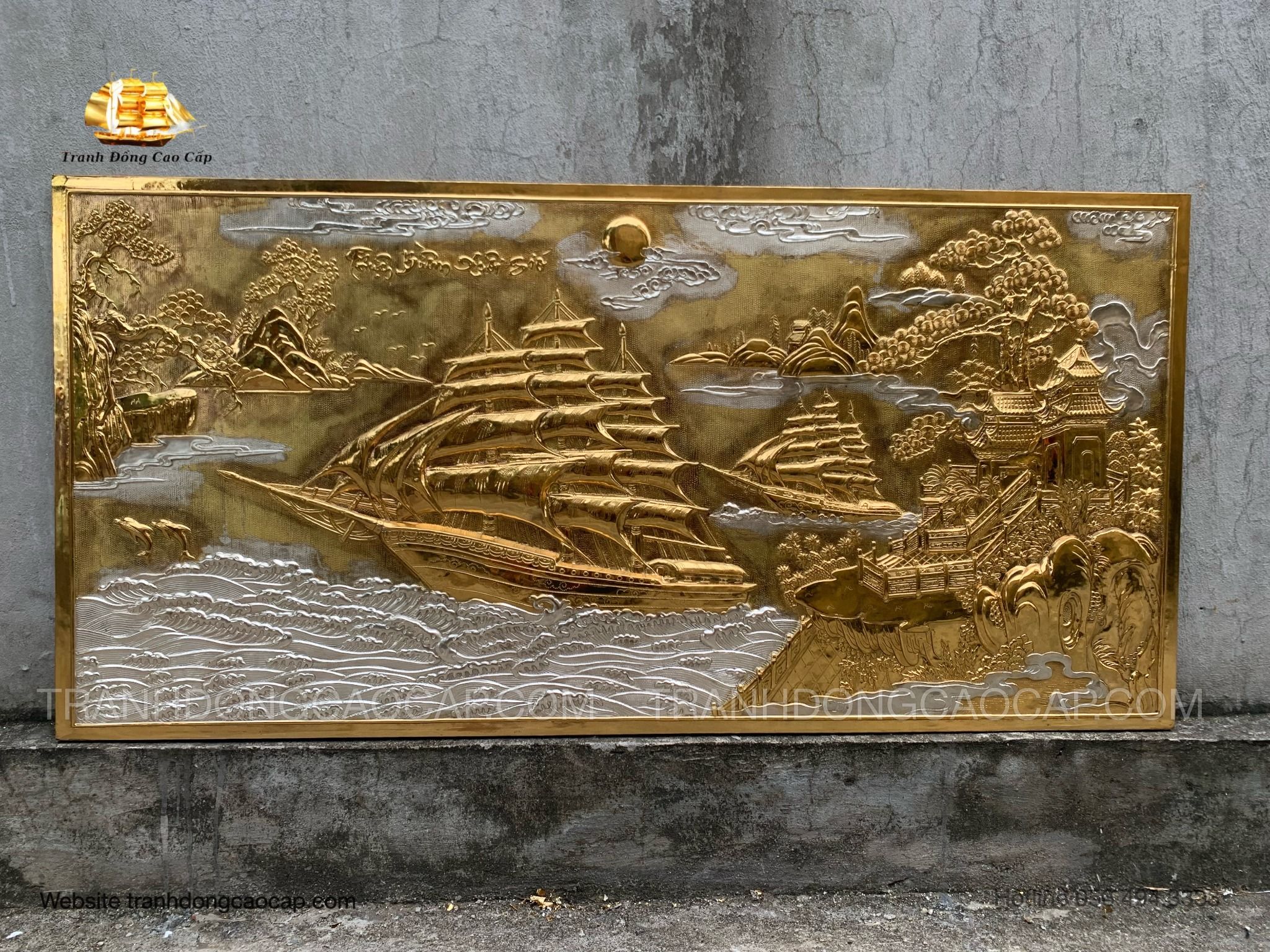  Mê Đồng Tranh Thuận Buồm Xuôi Gió Mạ Vàng 24K, Bạc Ta ( kích thước lên khung 88cm x 155cm ) 