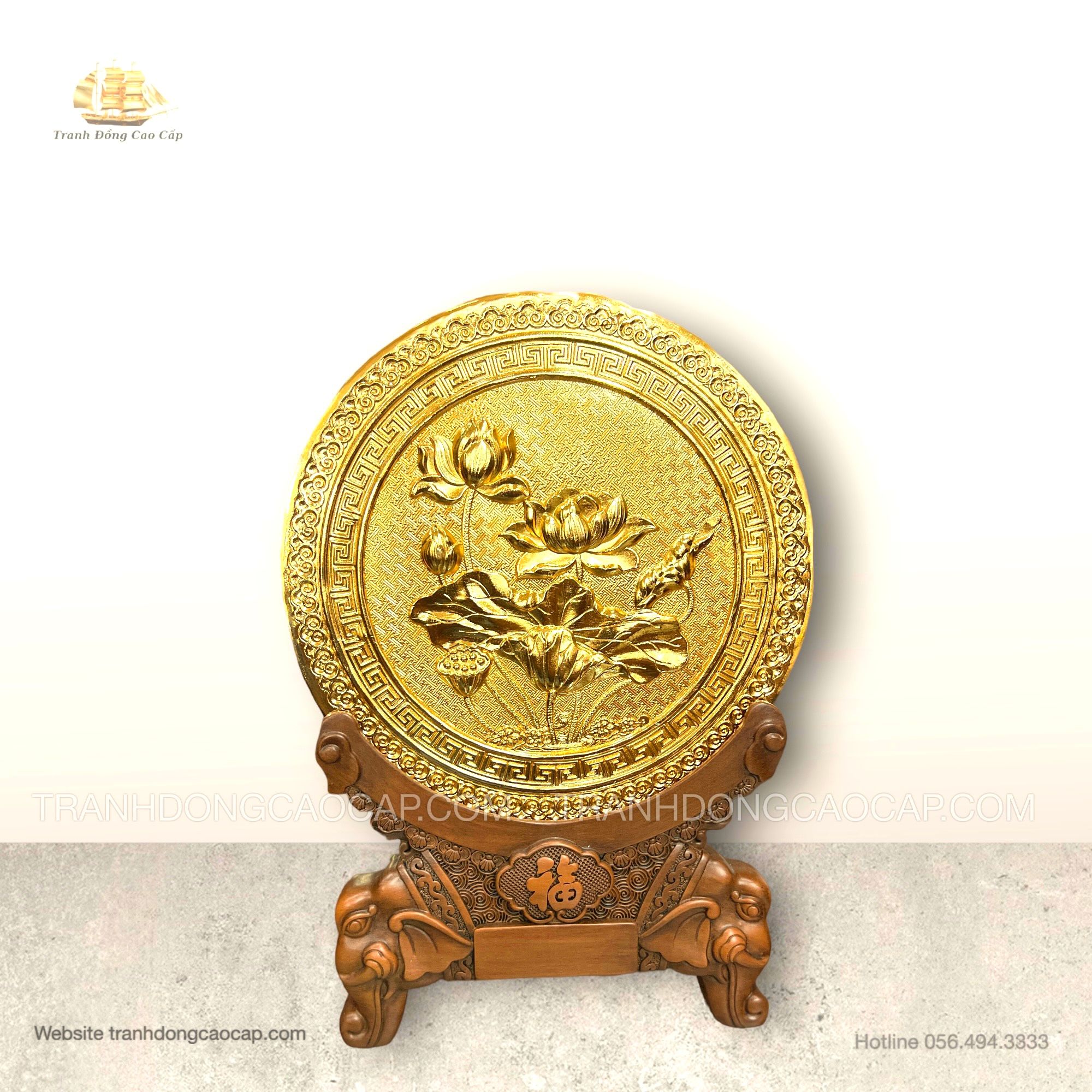  Tranh Hoa Sen Mạ Vàng 24K Để Bàn (  đường kính 30cm, tổng chiều cao 42cm ) 