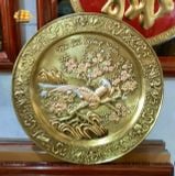  Tranh mâm đồng mai điểu trường xuân dát vàng bạc đường kính 52cm 