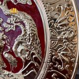  Tranh mâm đồng tam đa màu đồng vàng nền đỏ đường kính 52cm 