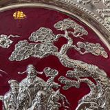  Tranh mâm đồng tam đa màu đồng vàng nền đỏ đường kính 52cm 