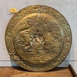  Tranh mâm đồng tam đa màu đồng vàng nền đỏ đường kính 52cm 