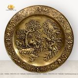  Tranh mâm đồng tùng hạc diên niên màu giả cổ đường kính 52cm 