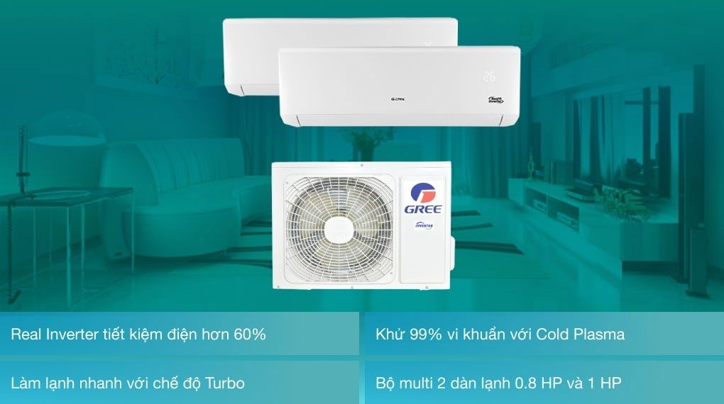Bộ multi Gree 2 dàn lạnh 0.8 HP GWC07AAB-K6DNA1B và 1 HP GWC09AAB-K6DNA1B