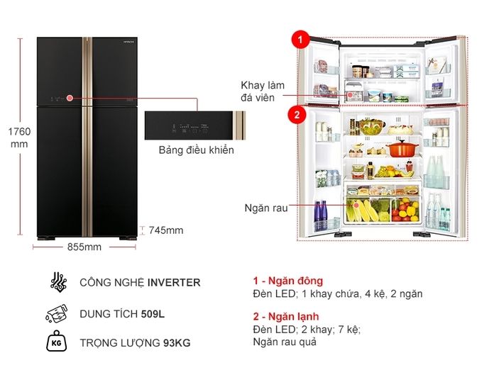 Tủ lạnh Hitachi Inverter 509 lít R-FW650PGV8 GBK