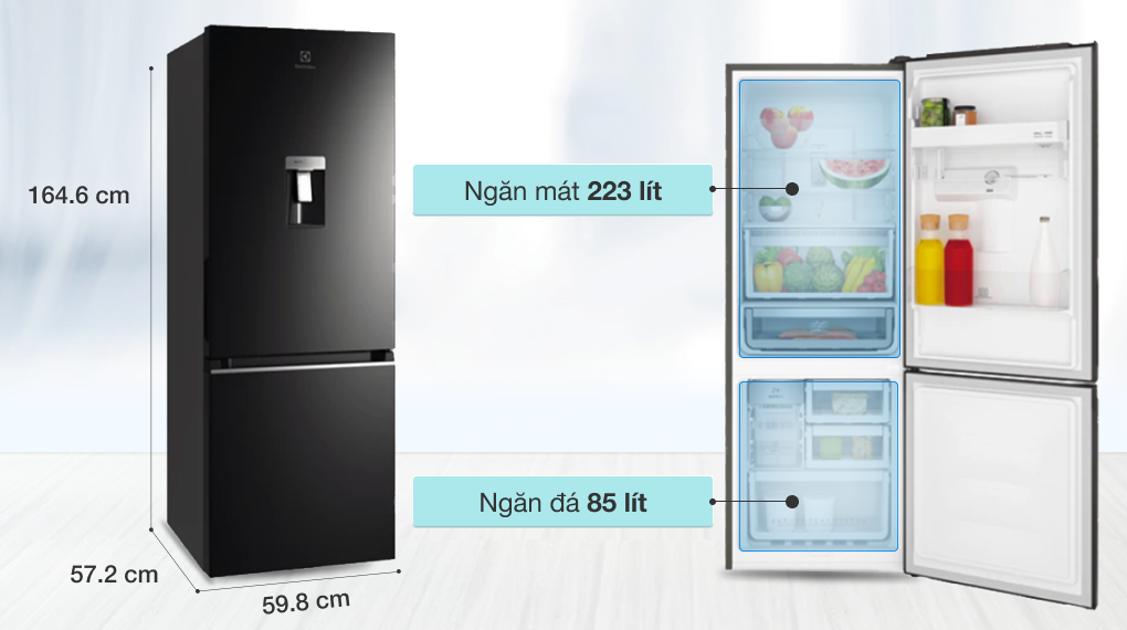 Tủ lạnh Electrolux Inverter 308 lít EBB3462K-H