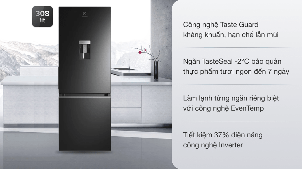 Tủ lạnh Electrolux Inverter 308 lít EBB3462K-H