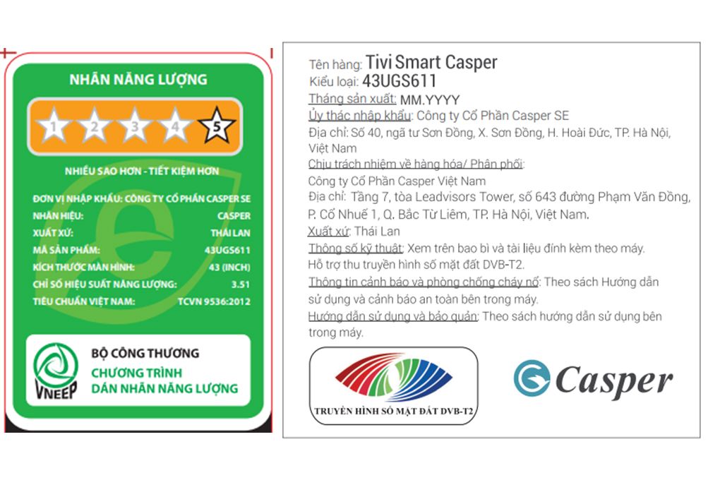 Google Tivi Casper 4K 43 inch 43UGS611