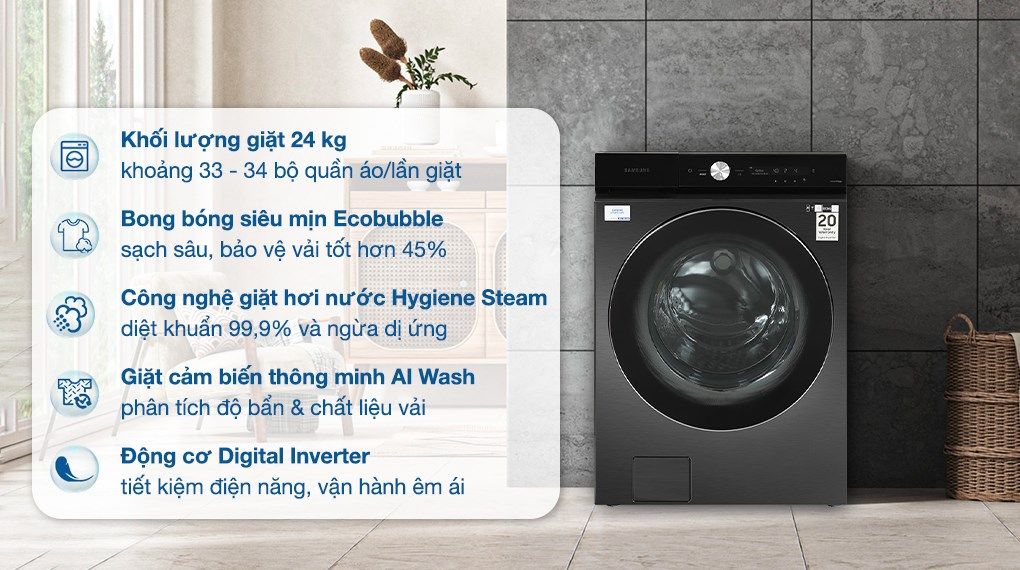Máy giặt Bespoke Samsung WF24B9600KV 24 Kg Inverter