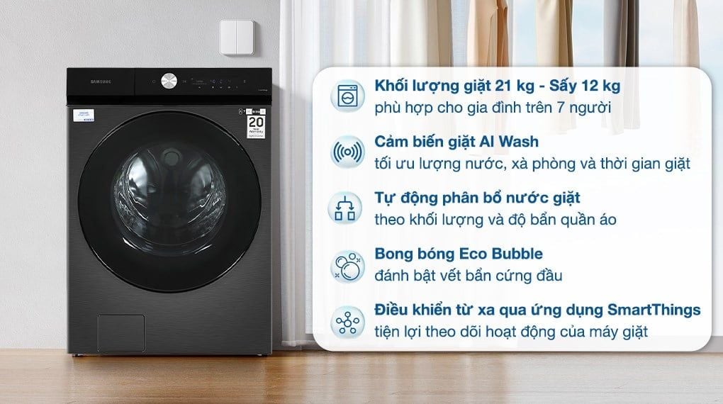 Máy Giặt Sấy Samsung Inverter 12/21 Kg WD21B6400KV/SV