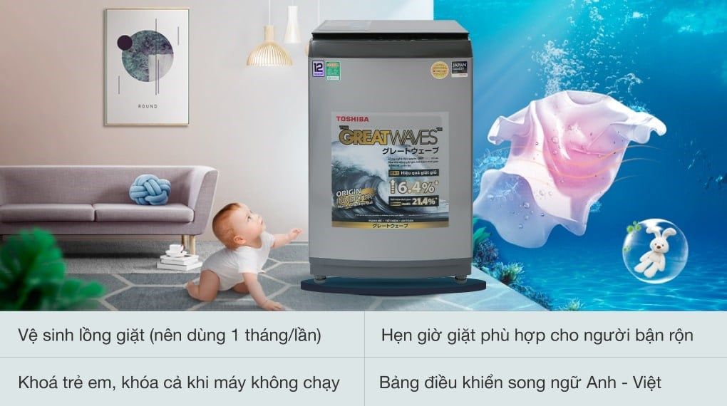 Máy giặt Toshiba Inverter 12 kg AW-DUK1300KV(SG)
