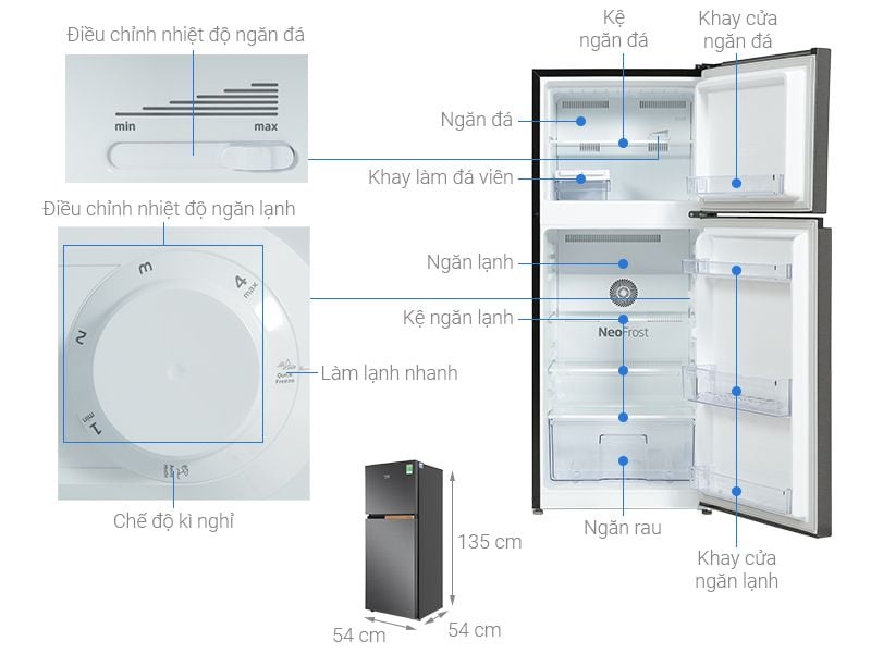 Tủ lạnh Beko Inverter 189 lít RDNT201I50VK