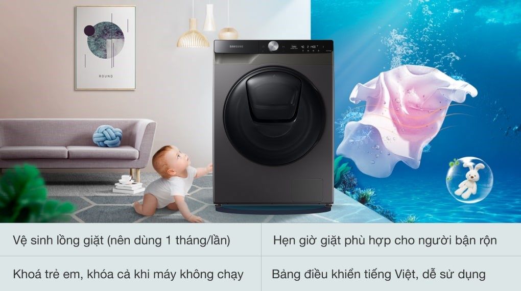 Máy giặt sấy Samsung Addwash Inverter 9.5kg WD95T754DBX/SV