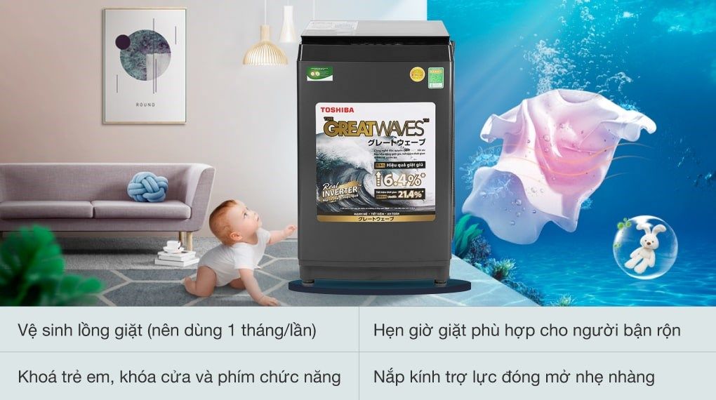 Máy giặt Toshiba Inverter 9.0 kg AW-DK1000FV(KK)