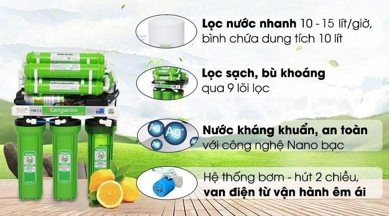 Máy lọc nước RO không vỏ Kangaroo KG110 9 lõi