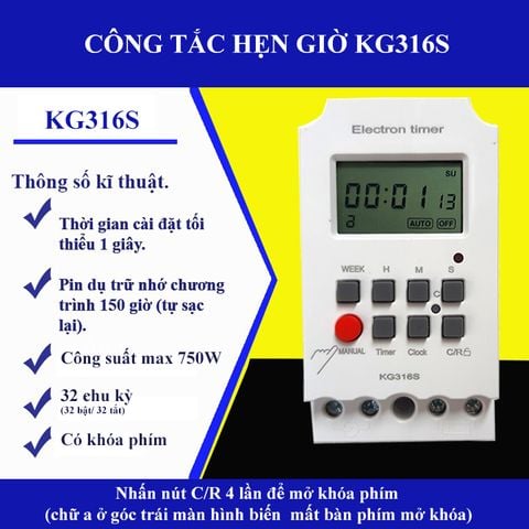Timer hẹn giờ KG316S 32 chương trình hẹn giờ tối thiểu 1 giây (1s)