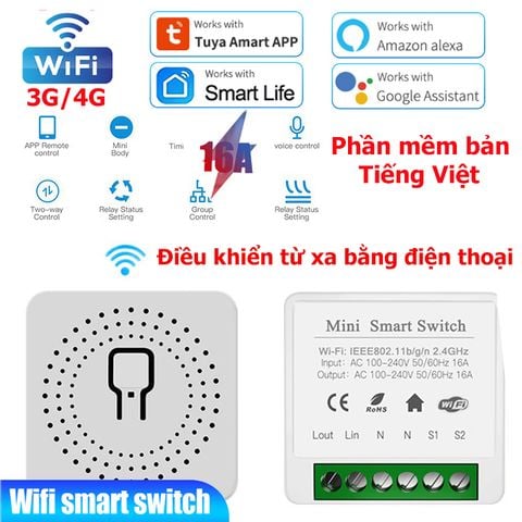 Công tắc thông minh wifi PHIÊN BẢN TIẾNG VIỆT SmartLife Tuya 16A điều khiển từ xa.