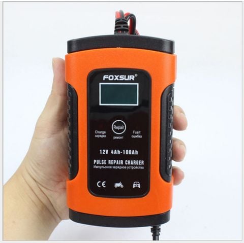 Máy Sạc bình ắc quy 12v FOXSUR 5A (sạc bình 4Ah-100Ah) tự ngắt khi đầy chức năng bảo dưỡng phục hồi ắc quy bằng khử sunfat chống ngược cực chống chập có quạt làm mát