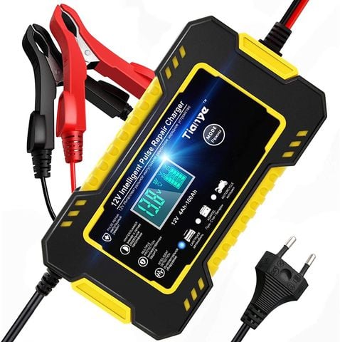 Sạc ắc quy 12V 6A TIANYE tự ngắt khi đầy chức năng bảo dưỡng phục hồi ắc quy bằng khử sunfat chống ngược cực (VÀNG)