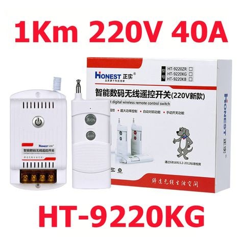 Bộ Công Tắc Điều Khiển Từ Xa Honest HT-9220KG 40A-1Km Công Suất 40A/220V bật tắt máy bơm nước máy rửa xe