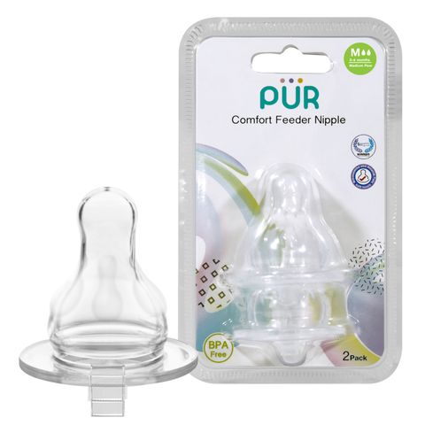  VỈ 2 NÚM TI CHO BÌNH CỔ THƯỜNG PUR COMFORT FEEDER 