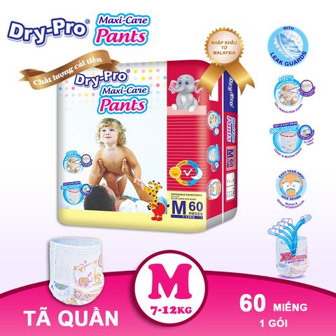  Tã/bỉm quần Dry-Pro siêu thấm hút nhập khẩu Malaysia size M (7kg - 12kg) 