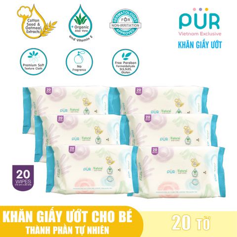  Combo 6 gói khăn ướt Pur loại 20 tờ 