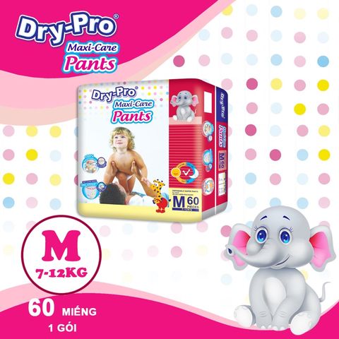  Tã/bỉm quần Dry-Pro siêu thấm hút nhập khẩu Malaysia size M60 (7kg - 12kg) - Gói 60 miếng 