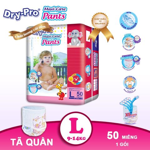  Combo tã/bỉm quần Dry-Pro L50 (9kg-14kg) + tặng Túi nước rửa bình sữa Pur 450ml 