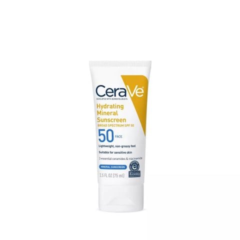 [Mỹ] Kem chống nắng vật lý 100% khoáng chất dưỡng ẩm, không gây mụn CeraVe Hydrating Mineral SPF 50 75mL