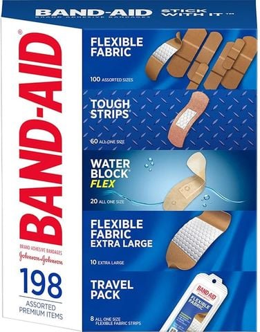 Băng Cá Nhân Band-Aid nhiều Kích Cỡ – Hộp 198 Miếng
