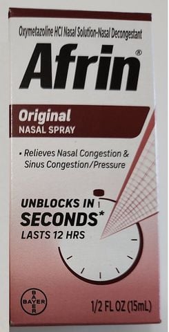 AFRIN ORIGINAL 12HR NASAL SPRAY 60ML – Xịt Mũi Giảm Nghẹt Mũi Nhanh, Hiệu Quả Suốt 12 Giờ