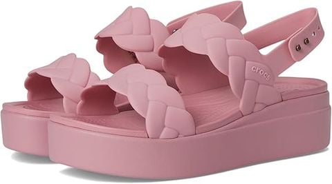Crocs Brooklyn Woven Low Wedge – Sandal nữ đế xuồng êm ái - Hồng