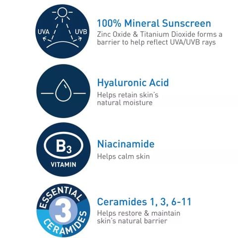 [Mỹ] Kem chống nắng vật lý 100% khoáng chất dưỡng ẩm, không gây mụn CeraVe Hydrating Mineral SPF 50 75mL