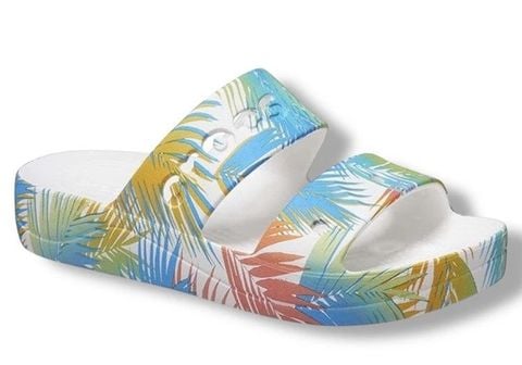 Crocs Baya Platform Slide Sandal – White Multi Color Leaves | Nàng thơ mùa hè