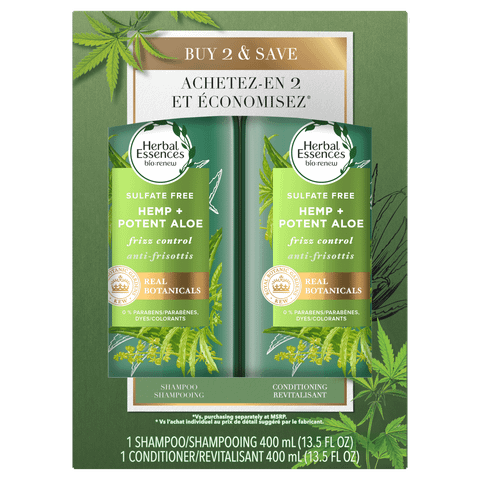 Dầu gội , dầu xả kiểm soát tóc rối Herbal Essences Hemp & Aloe [Mỹ]