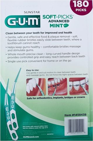 [Mỹ] Tăm xỉa răng nha khoa siêu mềm sạch răng, mát xa nướu/ lợi hương bạc hà GUM SOFT PICKS MINT, vỉ 180 chiếc