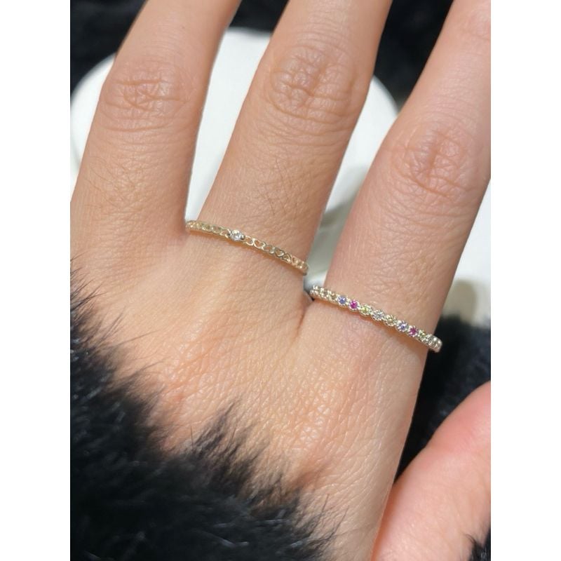 [ancafe.shop]Nhẫn ngón trỏ đá nhiều màu, ngón giữa tim nhỏ với một viên đá lấp lánh