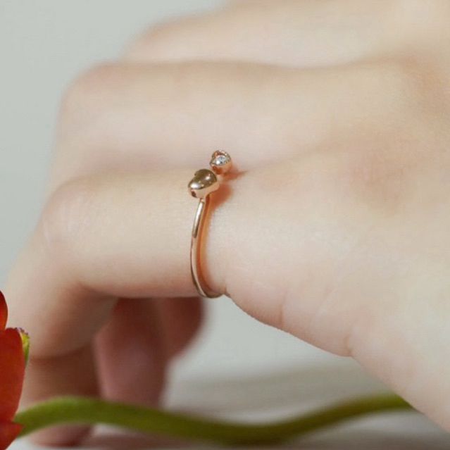 [ancafe.shop]Nhẫn bạc nữ,hở,tim đính đá,ngón út