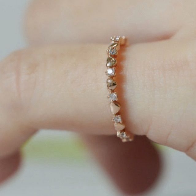 [ancafe.shop]Nhẫn bạc nữ,ngón út,đá xen kẽ tim,thanh lịch