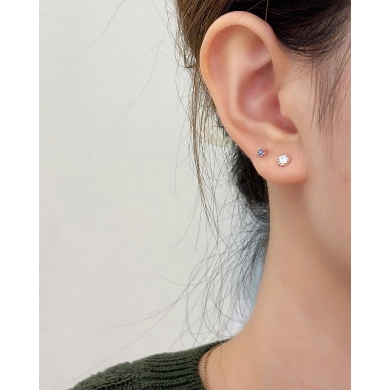 [ancafe.shop]hoa tai vàng 14k,hoa 4 lá xanh,chuôi tròn (ER-GLD-060)