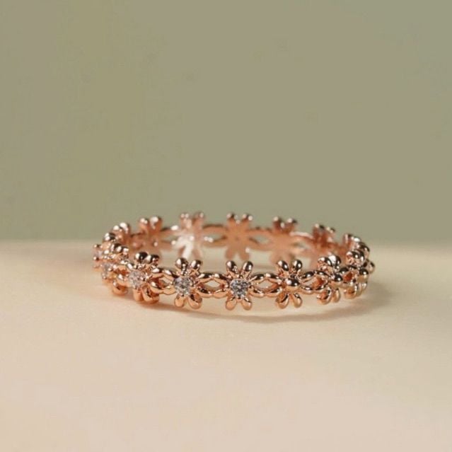 [ancafe.shop]Nhẫn bạc nữ hoa xen kẽ nhau