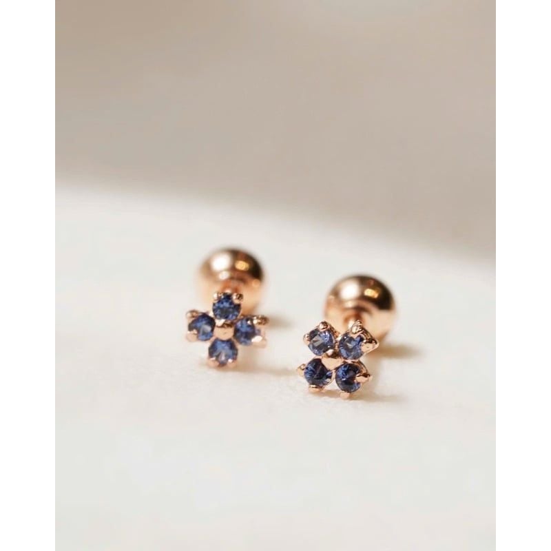 [ancafe.shop]hoa tai vàng 14k,hoa 4 lá xanh,chuôi tròn (ER-GLD-060)