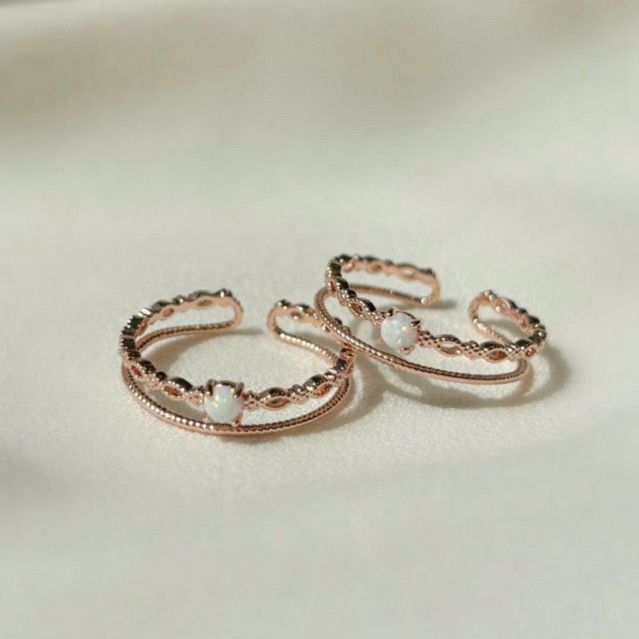 [Ancafe.shop]Nhẫn hai line trơn,hoa đá màu thanh lịch