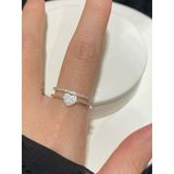 [ancafe.shop] Nhẫn, tim, đính đá, hai line xinh, bạc, nữ