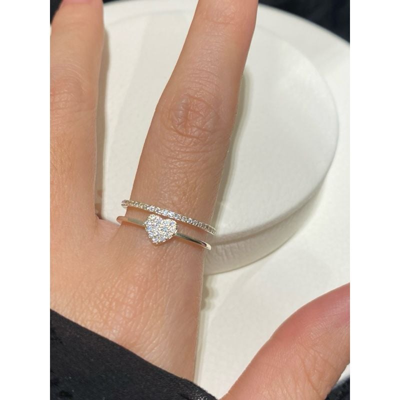 [ancafe.shop] Nhẫn, tim, đính đá, hai line xinh, bạc, nữ