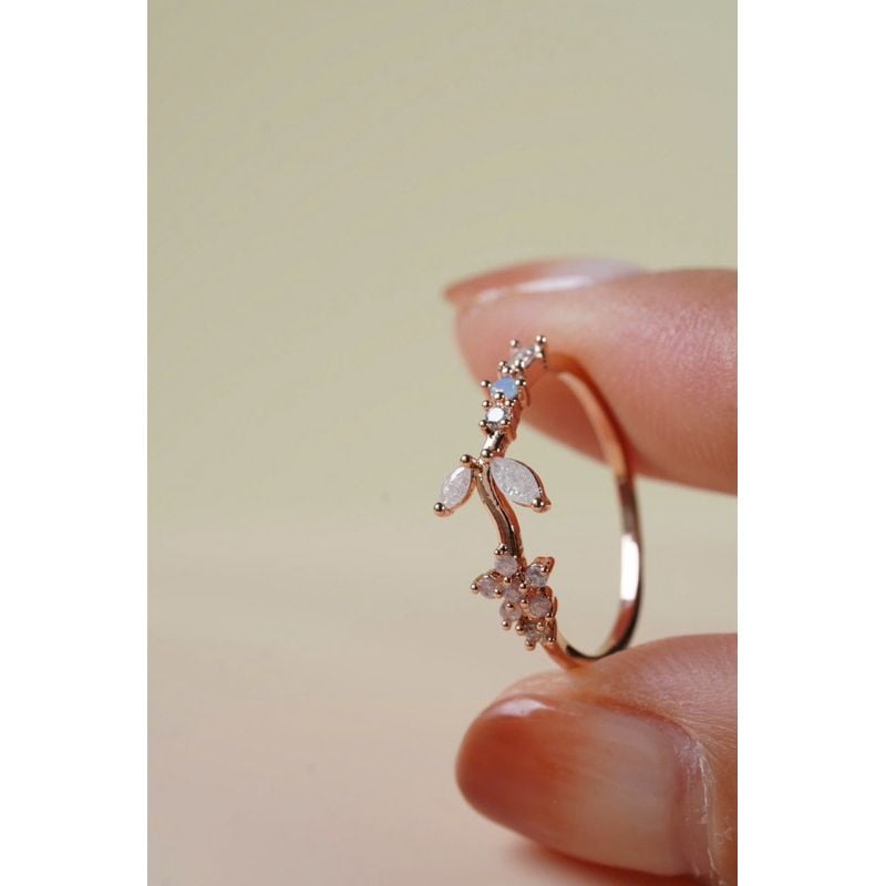 [ancafe.shop]Nhẫn nữ hoa lá đá màu,thanh lịch